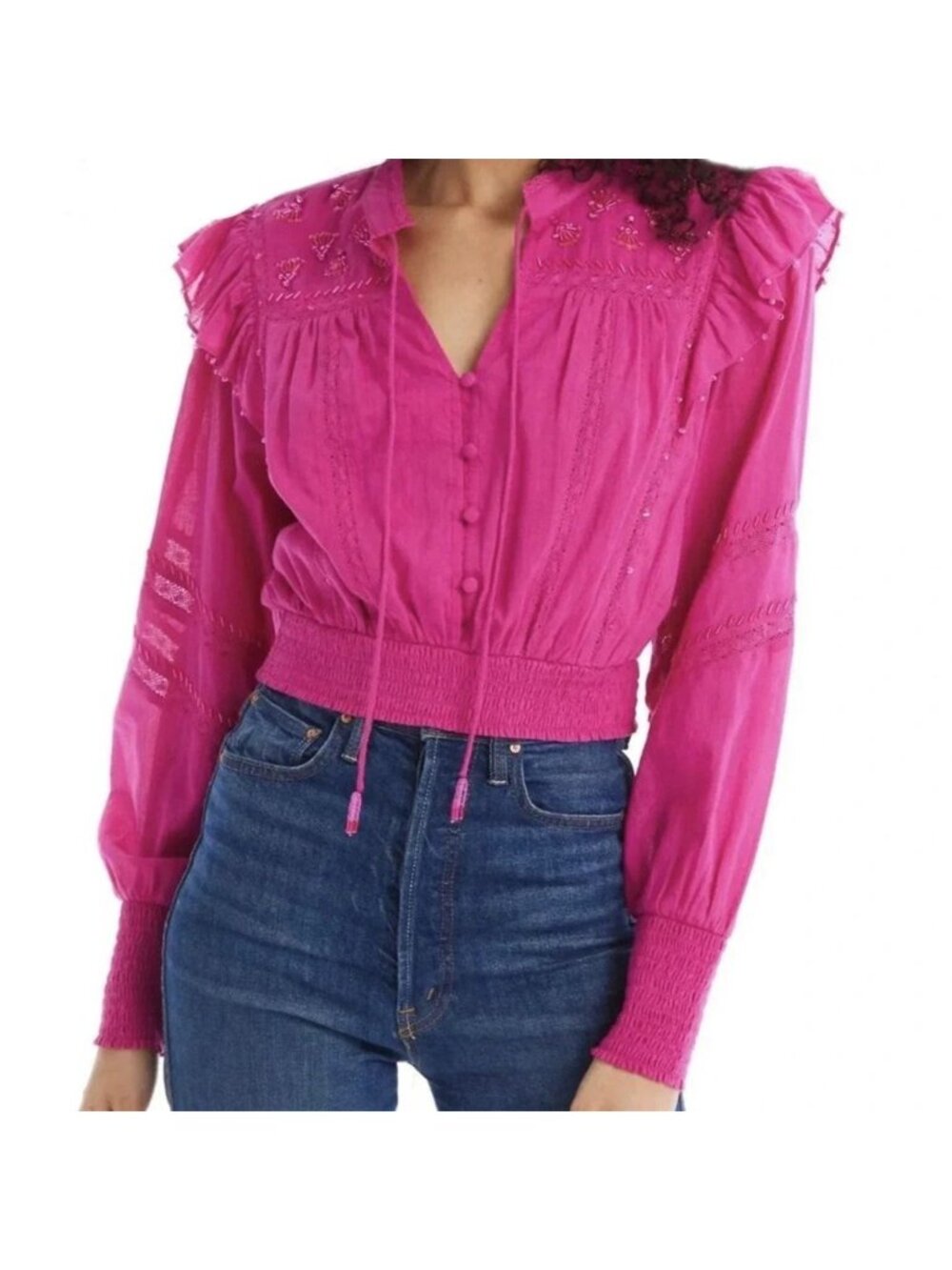 Allison New York Beaded Demi Top in Fuchsia Size Extra Small New
